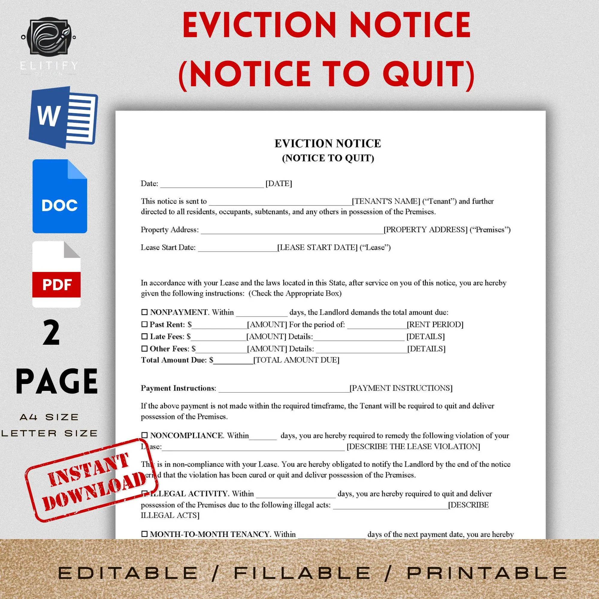 excluded occupier notice to quit template