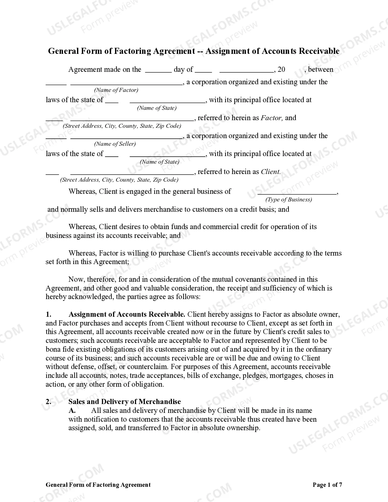 factoring notice of assignment template