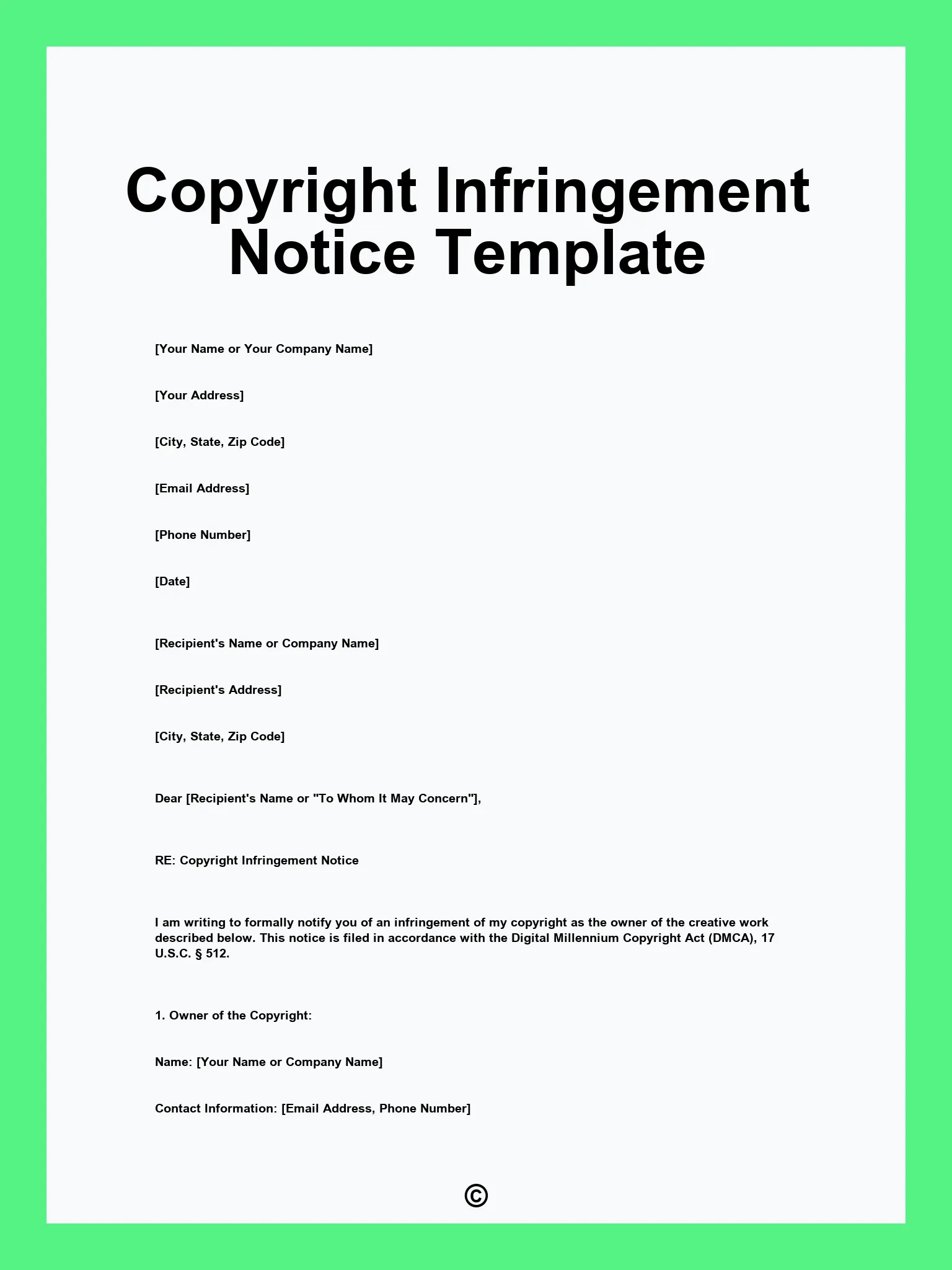 fashion copyright infringement notice template