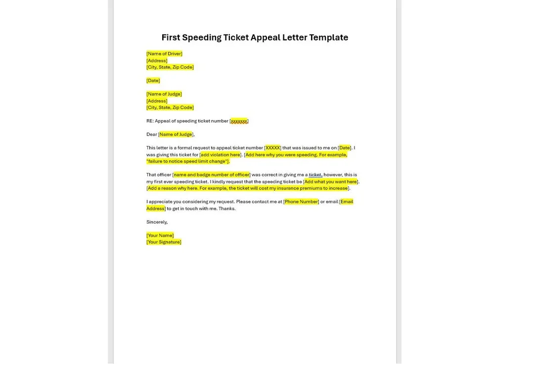 infringement notice appeal letter template