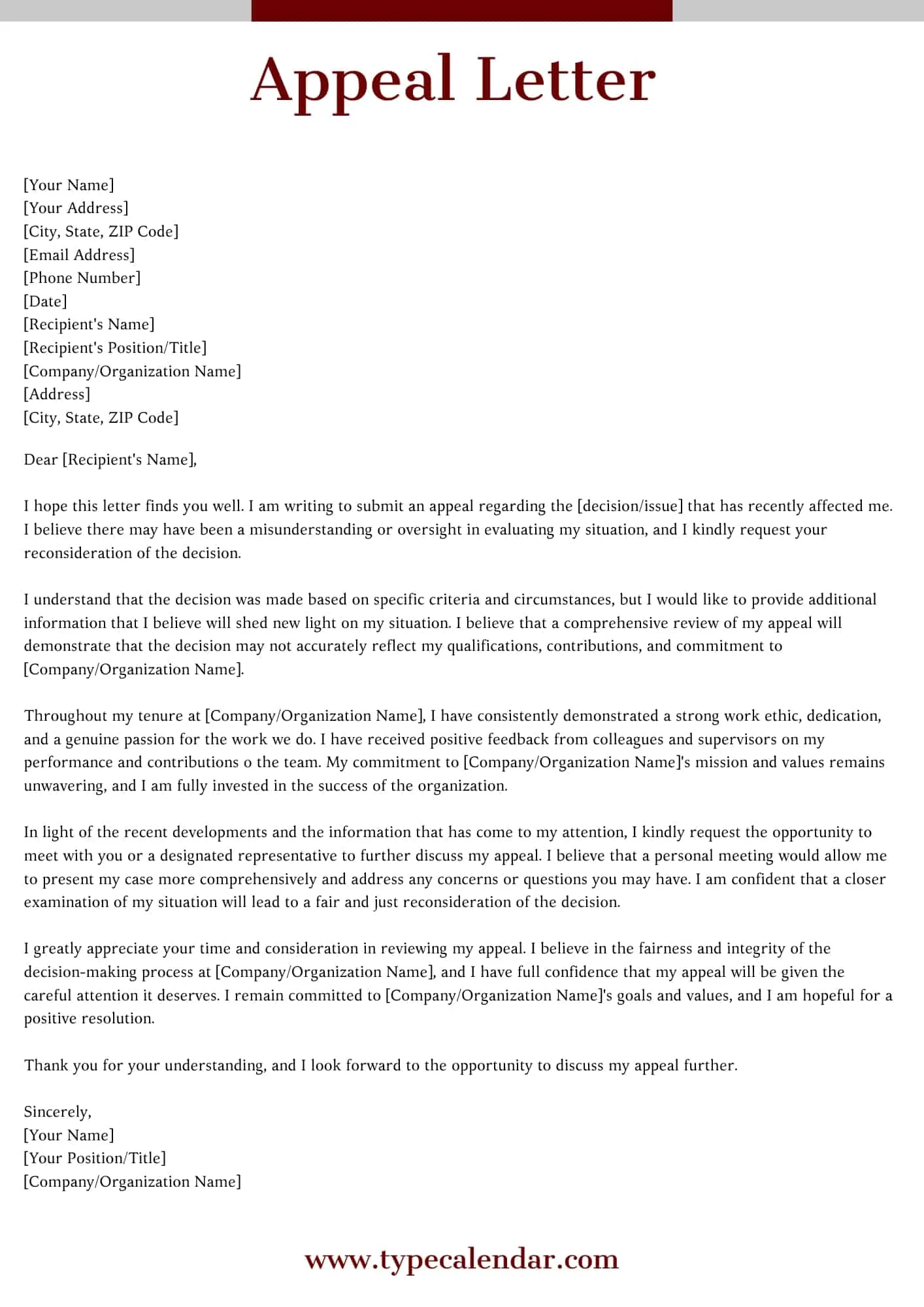 Printable infringement notice appeal letter template