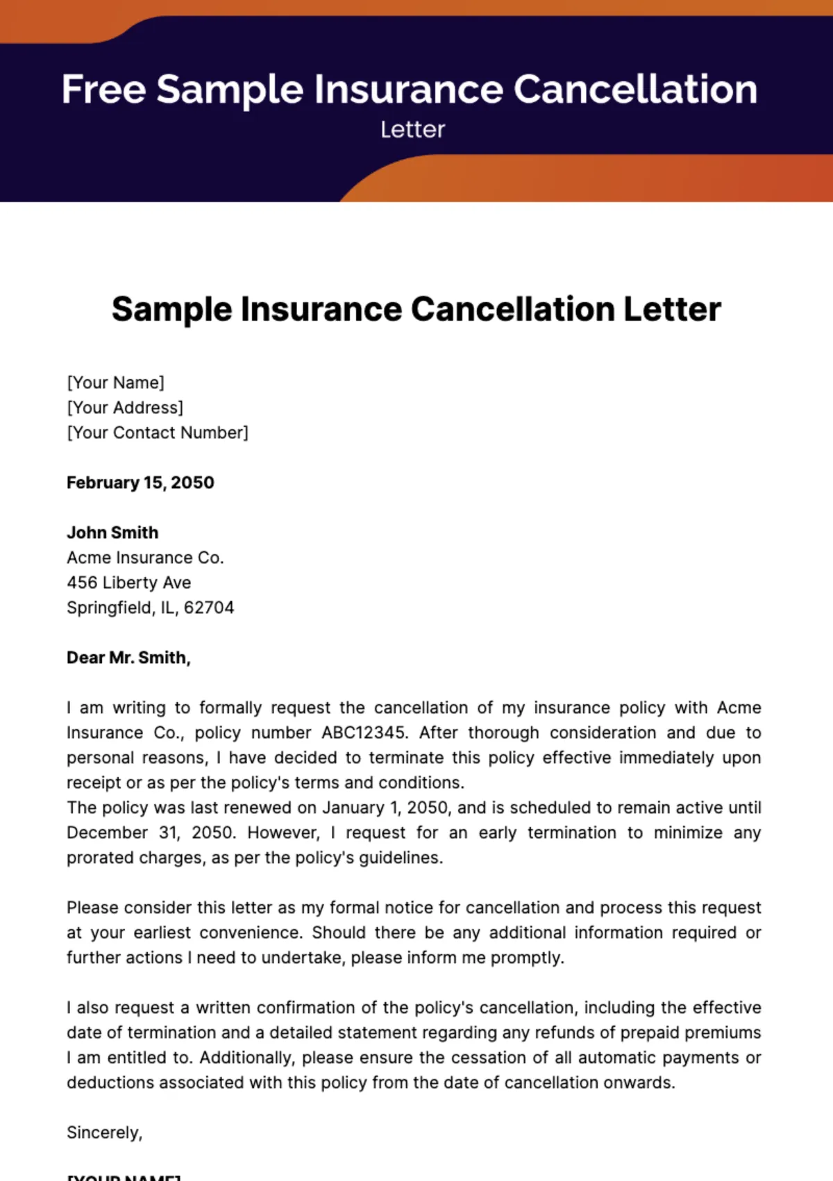 insurance policy cancellation notice template