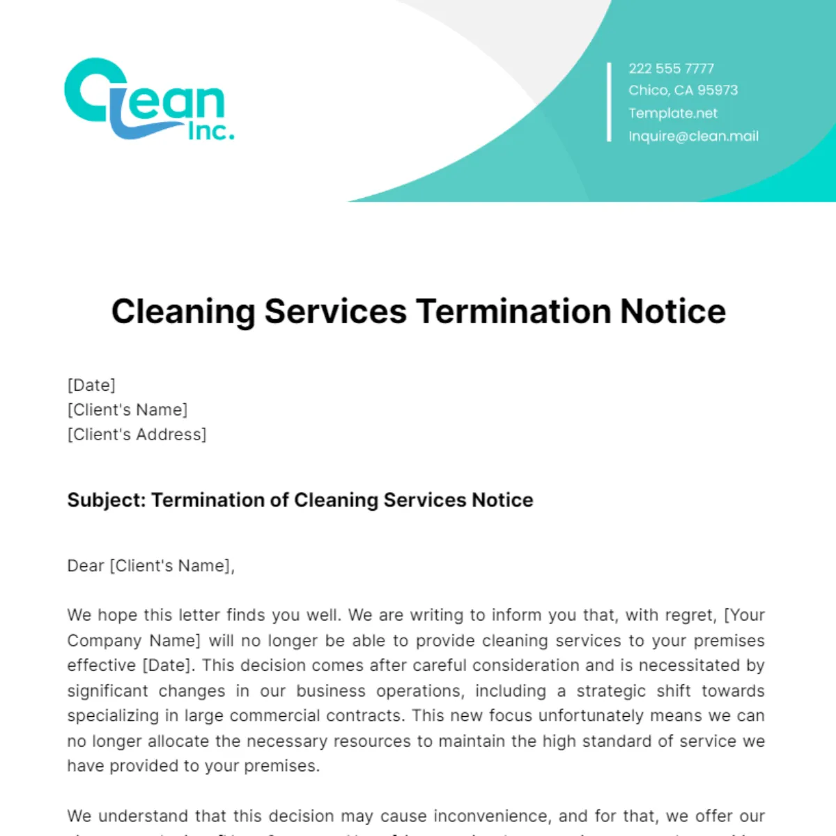 Printable janitorial services not cleaning well written notice template