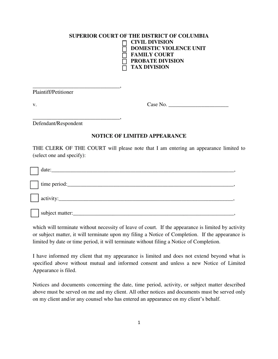 limited notice of appearance template