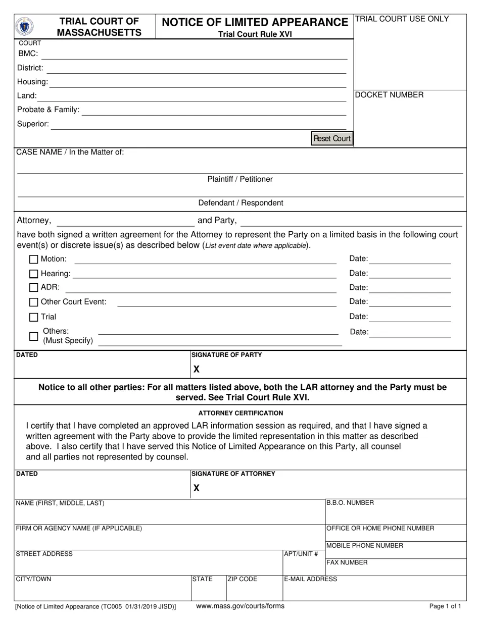Printable limited notice of appearance template