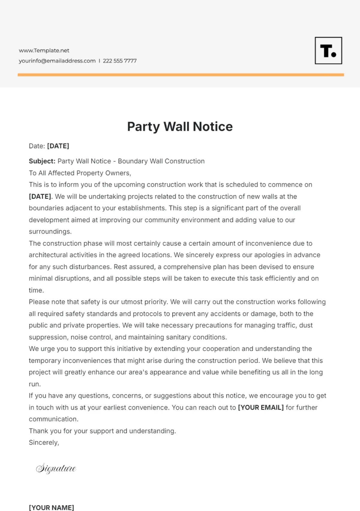 party wall 10 day notice template