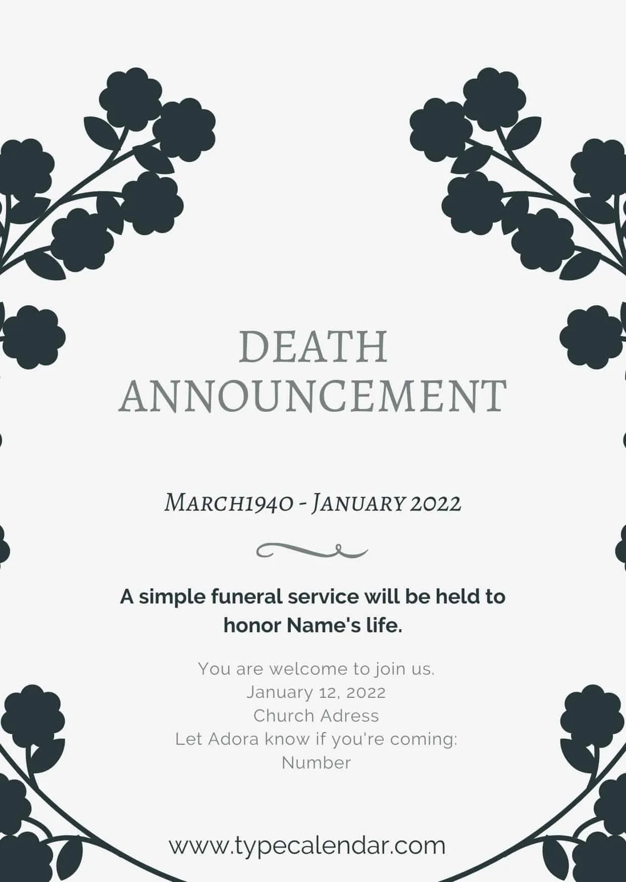 passed away death notice template