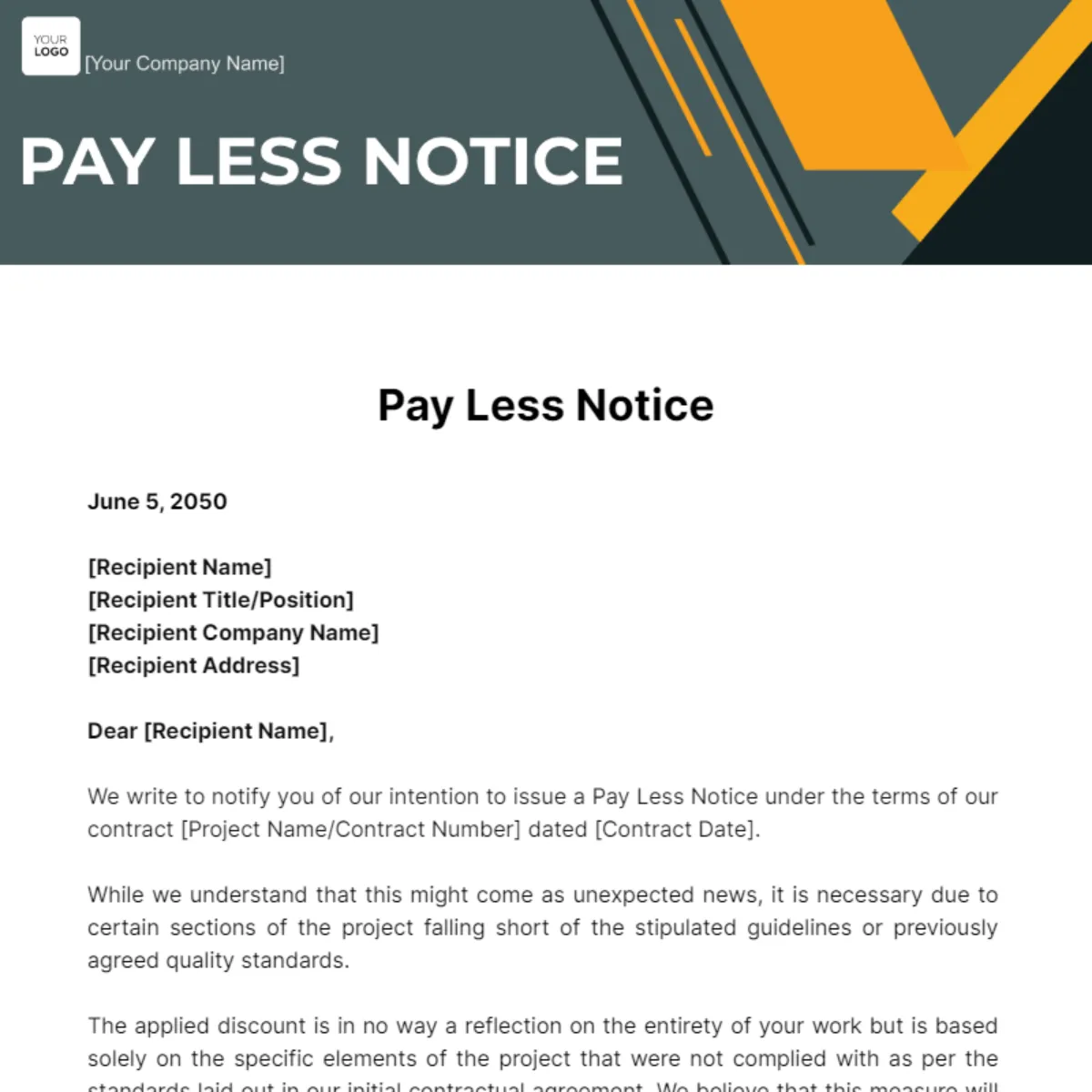 pay less notice letter template