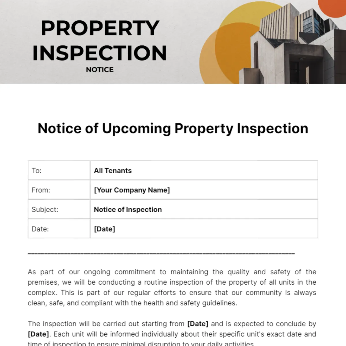 Printable property manager inspection notice template