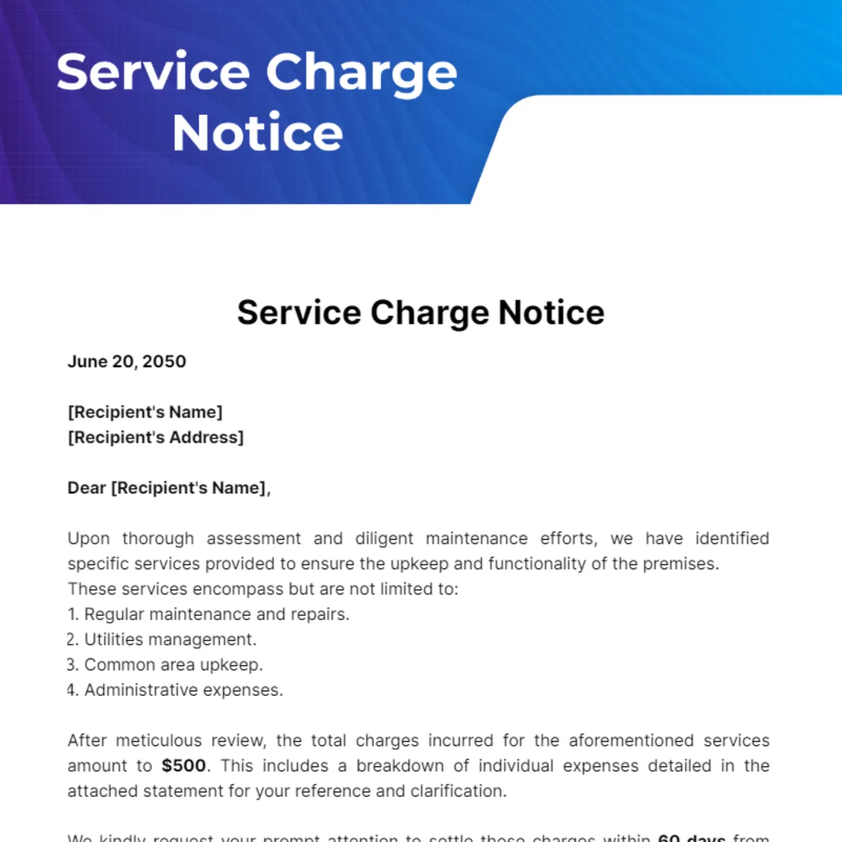 service charge demand notice template