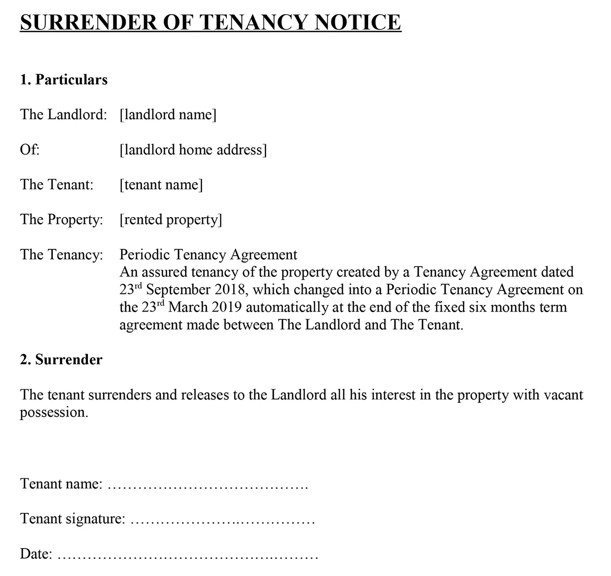 surrender of tenancy notice template