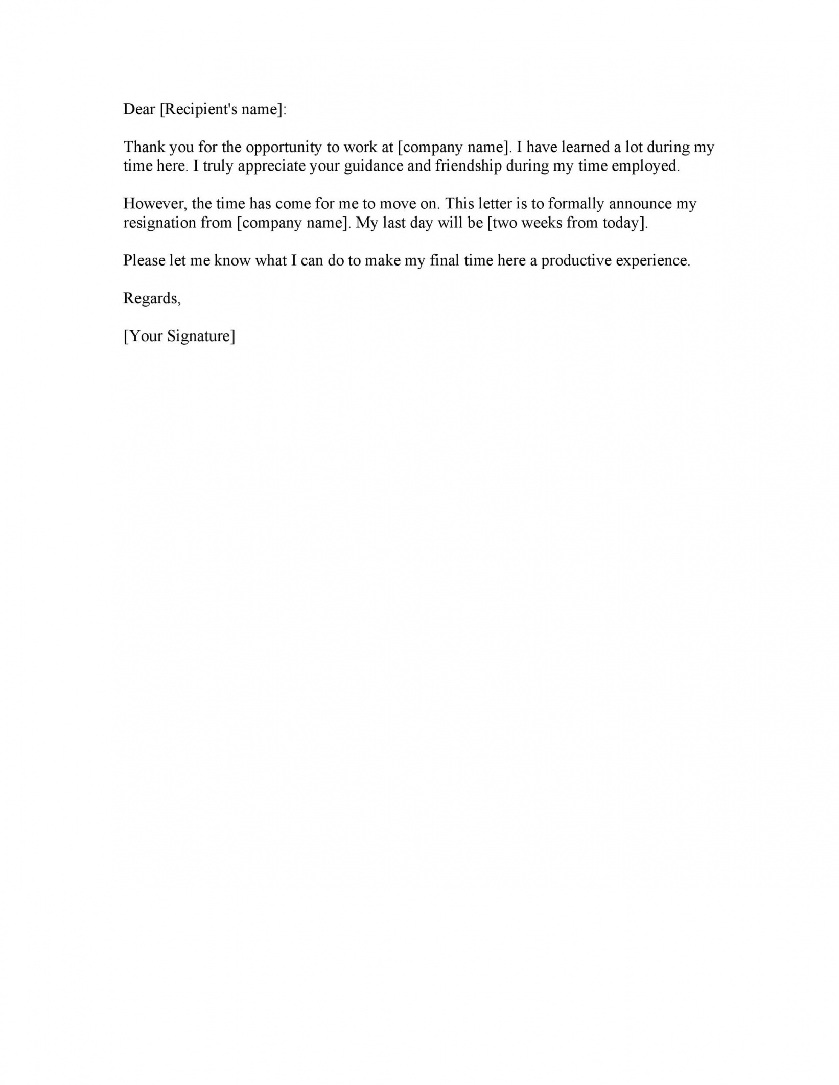 Best Two Weeks Notice Letter Template Pdf Pdf Sample