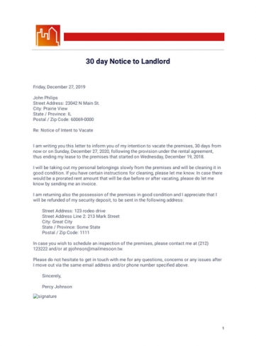 Costum 30 Day Notice To Landlord Template Sample Doc Sample