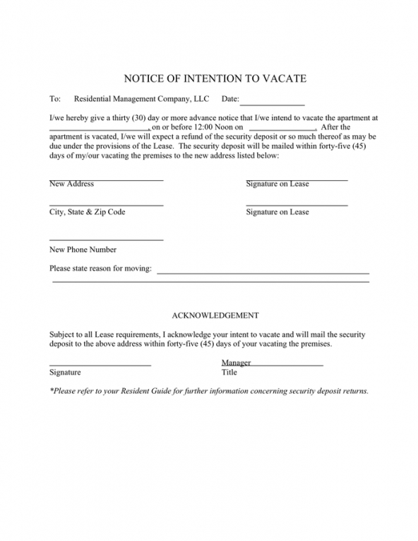 Template Of Notice To Vacate