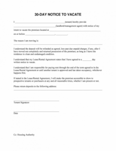 Free 30 Day Notice For Landlord Template Doc Example