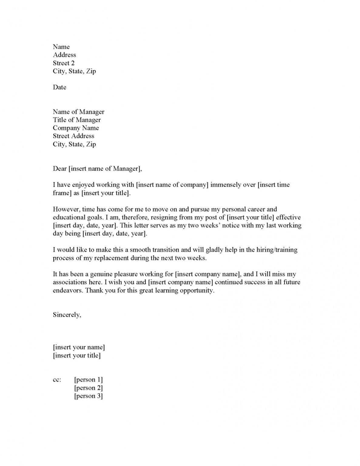 Free Notice Of Resignation Letter Template Excel Sample - Tacitproject