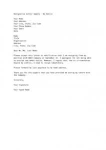 Free Notice Of Resignation Letter Template Pdf