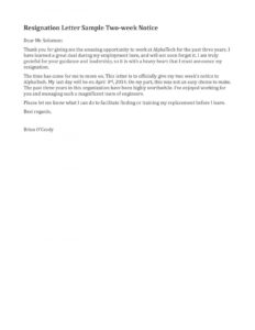 Free Simple 2 Week Notice Template Doc Sample