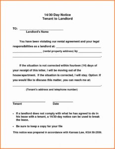 Printable 30 Day Notice To Landlord Template Sample Word Example