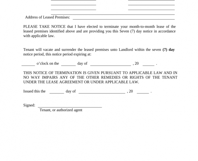 60 Day Notice To Terminate Lease Template