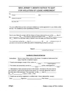 Printable Eviction Notice Template Nj Doc Sample