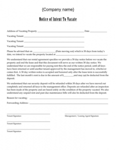 Printable Rental Notice To Vacate Template Doc Example