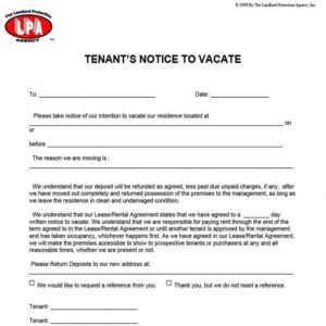 Printable Tenancy Notice Letter Template From Landlord Excel