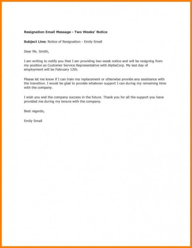 Professional 2 Weeks Notice Template Email Word