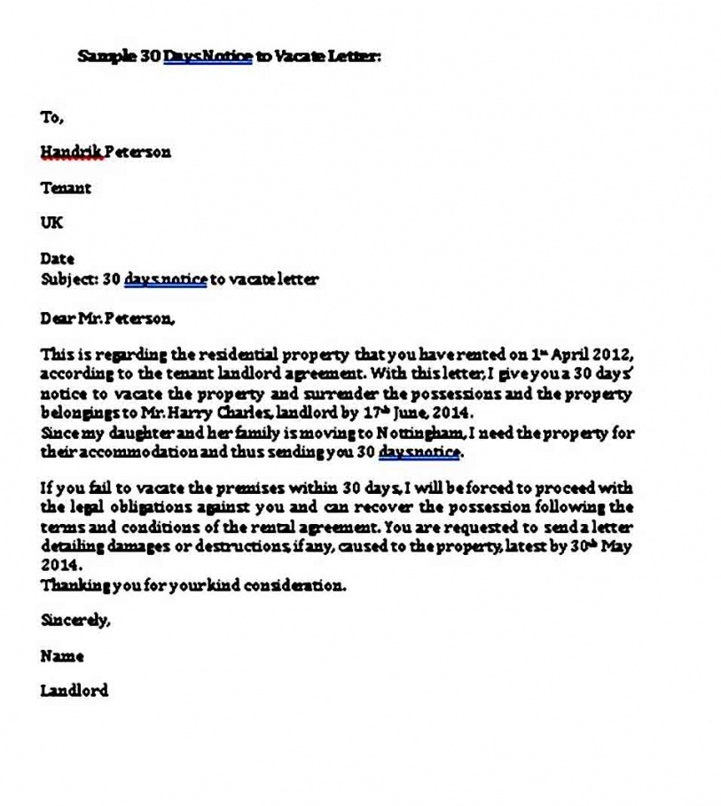 Professional 30 Day Notice Contract Termination Letter Template Word