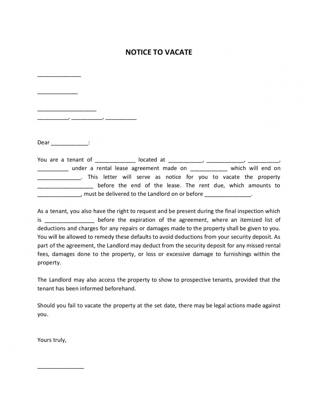 Professional Tenant Notice To Quit Template Doc - Tacitproject