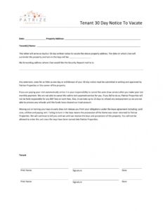 Sample 30 Day Notice To Landlord Template Doc Example