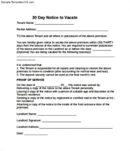 30 Day Notice To Vacate Letter Template Word Sample