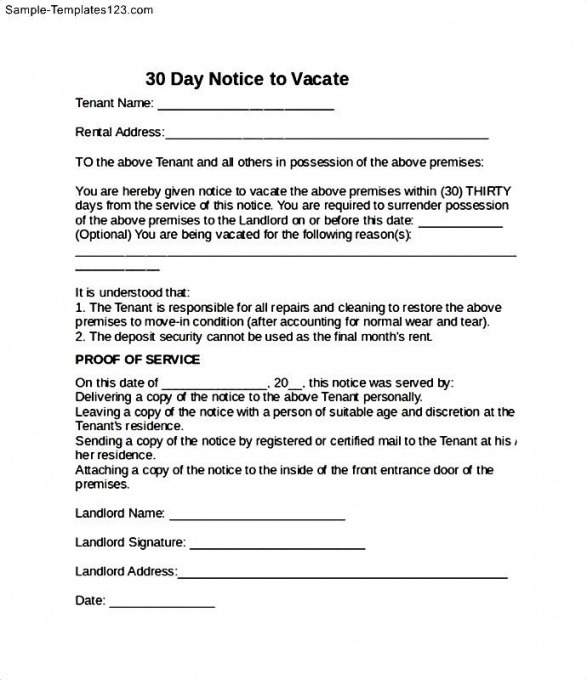 30 Day Notice To Vacate Letter Template Word Sample
