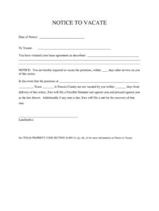 30 Day Notice To Vacate Letter To Landlord Template Doc Example