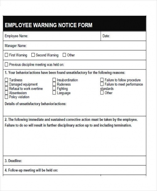 Best Employee Warning Notice Form Template Doc Sample