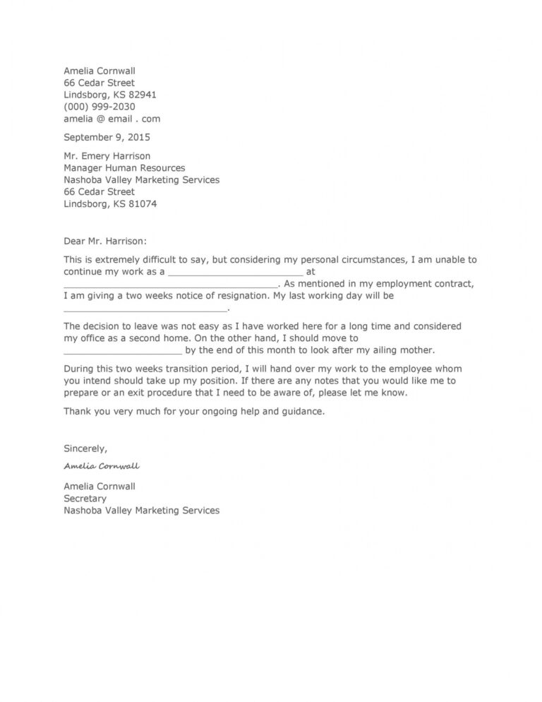 Week Beginning Email 2 Weeks Notice Email Template