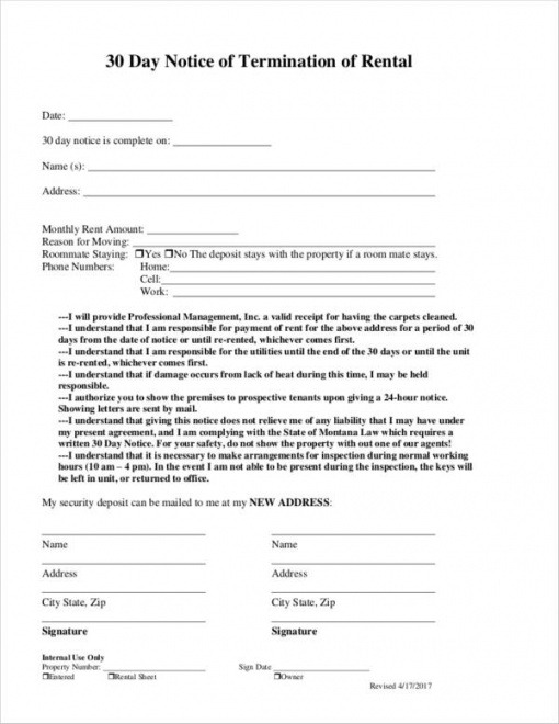 Costum 30 Day Lease Notice Template