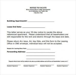 Costum Apartment Vacate Notice Template Pdf Example