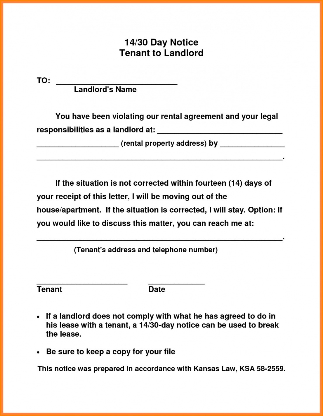 Costum Notice To Tenant To Vacate Template Word Example