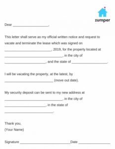 Costum One Month Notice Letter To Landlord Template Doc Example