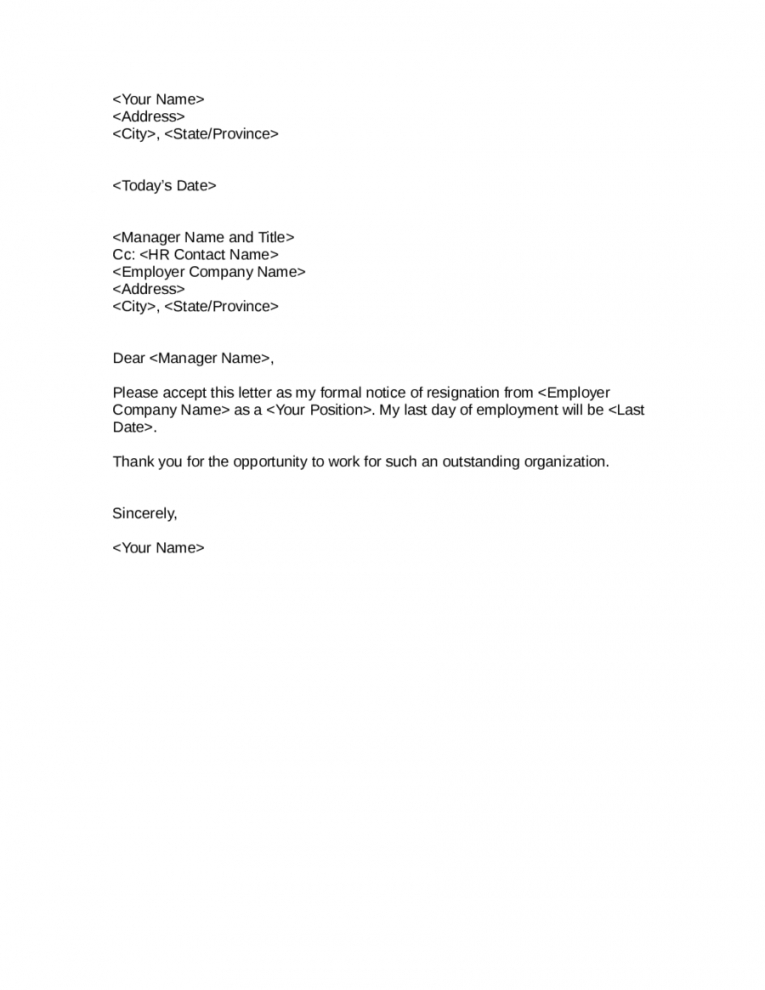 Costum Template Resignation Letter 2 Week Notice Example - Tacitproject