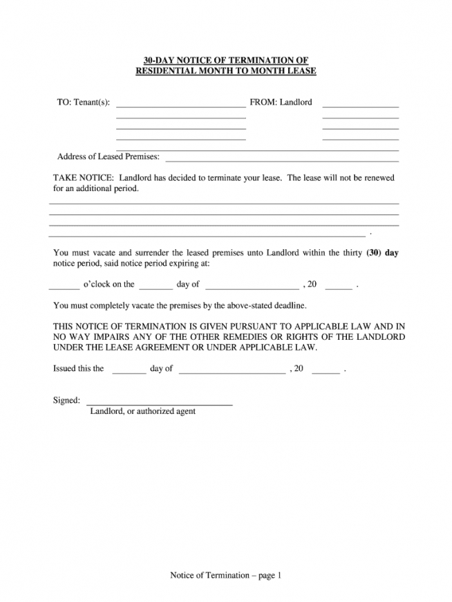 Editable 30 Day Lease Notice Template PDF Example Tacitproject