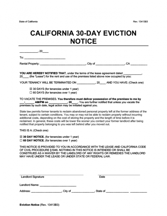 Editable 30 Day Notice To Landlord Template Pdf Pdf Sample