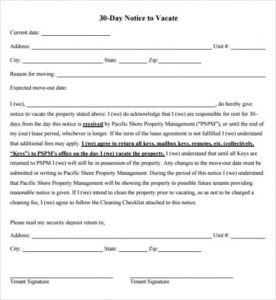 Editable Florida 30 Day Notice To Vacate Template