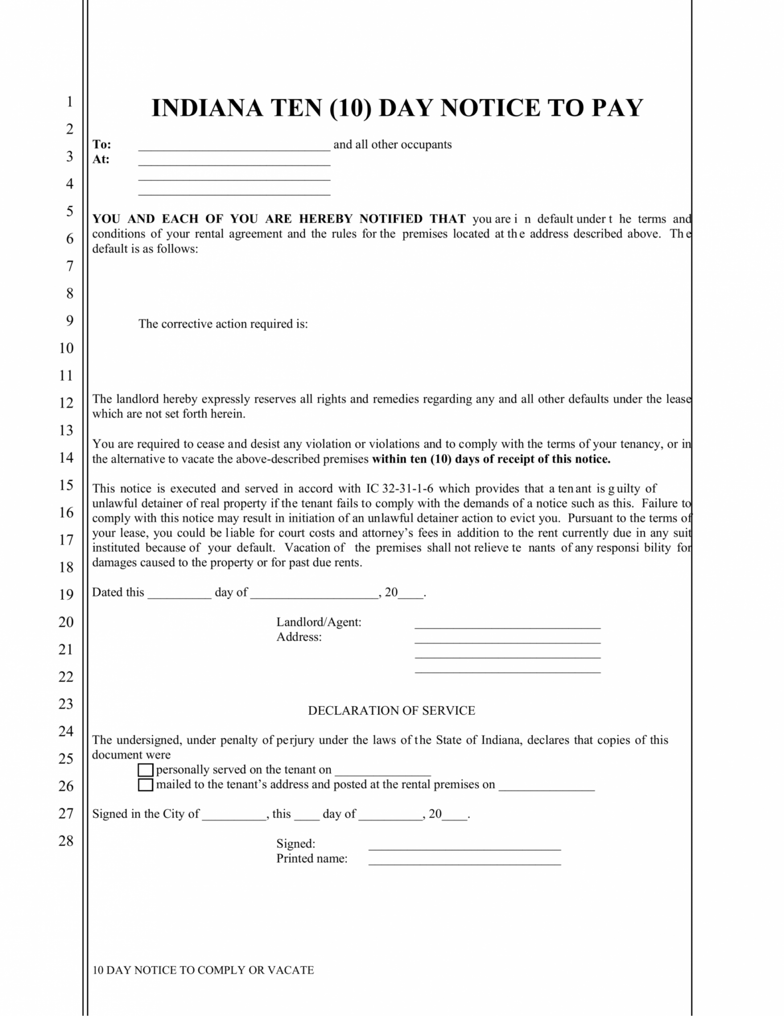 Eviction Notice Template Illinois Word Example Tacitproject