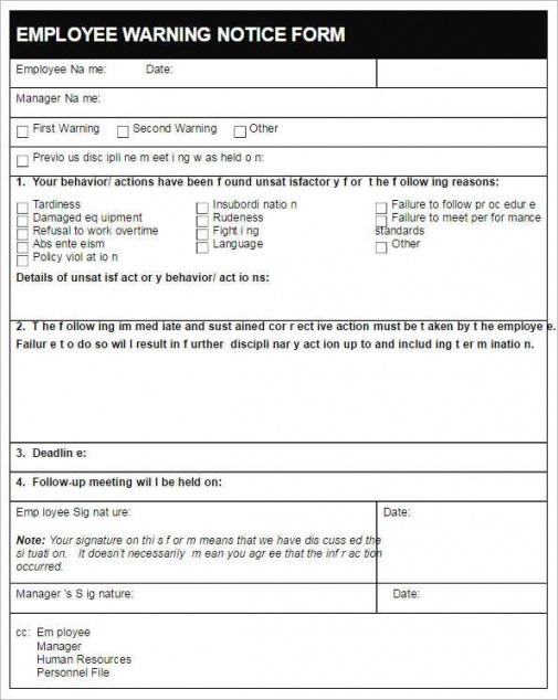 Free Employee Warning Notice Form Template Doc Sample