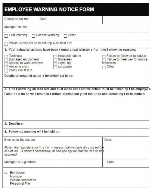 Employee Warning Notice Form Template 7217