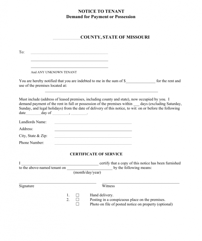 Free Notice To Pay Or Quit Template Doc