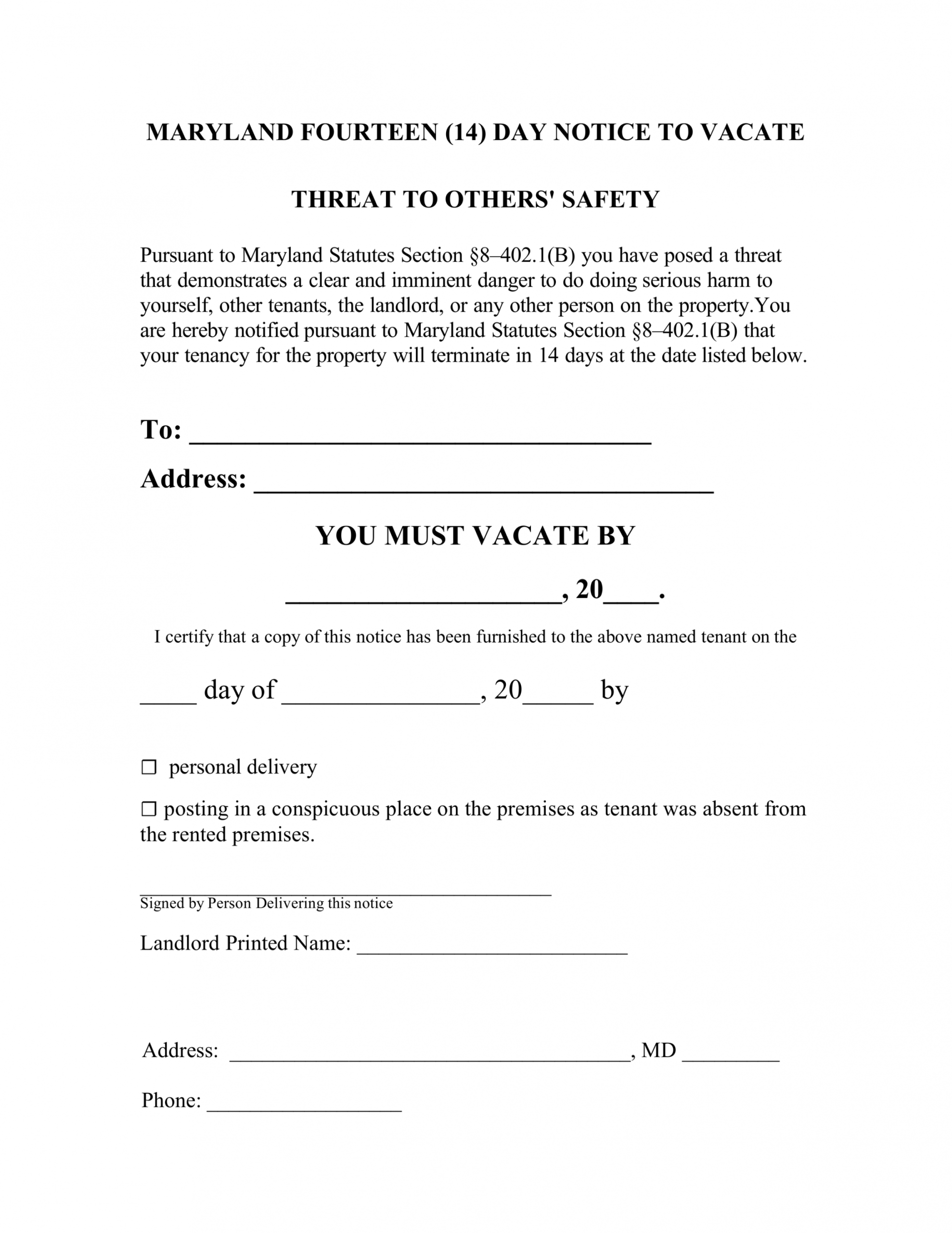 Free Notice To Quit Tenancy Template Letter Pdf Sample
