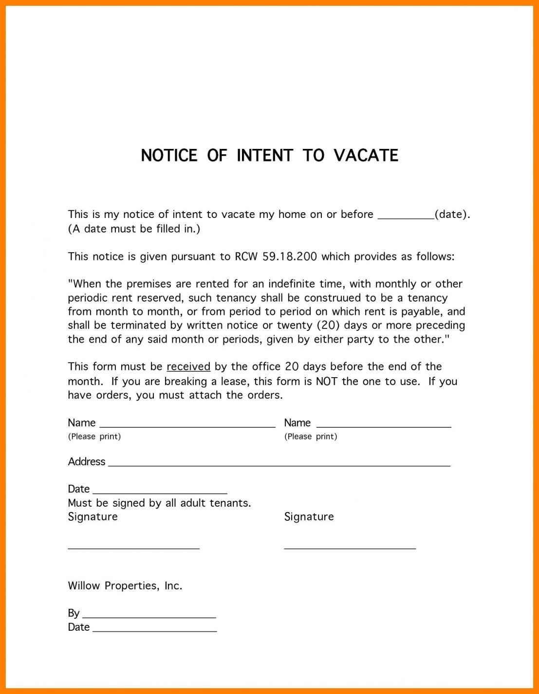 Free Notice To Quit Tenancy Template Letter Word Example